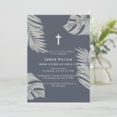エレガントなブルーボーホーリーフクロス洗礼 招待状 (スタンド正面)