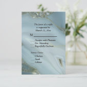 エレガントなブルーマーブルアゲートのRSVP（出欠返信）with メニュー選択肢 出欠カード (スタンド正面)