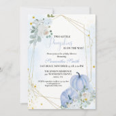 エレガントなブルーリトルパンプキンツイン男の子ベイビーシャワー 招待状 (正面)