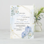 エレガントなブルーリトルパンプキンツイン男の子ベイビーシャワー 招待状 (スタンド正面)