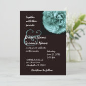 エレガントなブルーローズ ブラック＆ホワイトの結婚式招待状 招待状 (スタンド正面)