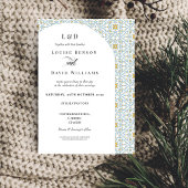 エレガントなブルー＆イエローのモダンクラシックウェディング 招待状