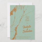 エレガントなブルー&コッパーマーブル Save the Date ウェディング 招待状 (正面)