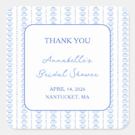 エレガントなブルー コーストスタイルのウェディングシャワー お礼メッセージ スクエアシール