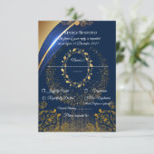 エレガントなブルー＆ゴールドの花柄の出欠確認カード | 出欠カード (スタンド正面)