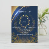 エレガントなブルー&ゴールドの花柄の感謝カード サンキューカード (スタンド正面)
