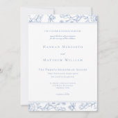 エレガントなブルー シノワズリー 鳥の紋章 ボーダー ウェディング 招待状 (正面)