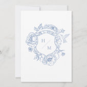 エレガントなブルー シノワズリー 鳥の紋章 ボーダー ウェディング 招待状 (裏面)