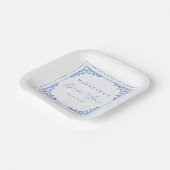エレガントなブルー＆ホワイトタイルのブライズシャワー ペーパープレート (傾斜あり)