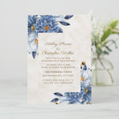 エレガントなブルー ホワイト ゴールド フラワー ウェディング 招待状 (スタンド正面)