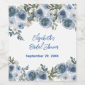 エレガントなブルー ホワイト フラワー ブライダル シャワー ワインラベル (シングルラベル)
