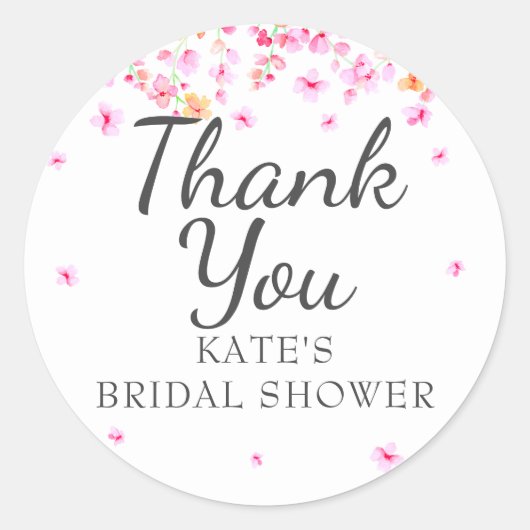 エレガントなブロッサム フラワーブライダルシャワー サンクス ラウンドシール (正面)