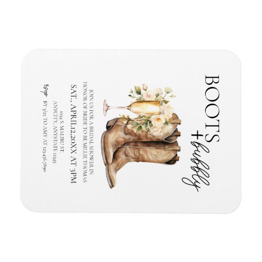 エレガントなブーツとバブル ブライズシャワー招待状 マグネット (横)