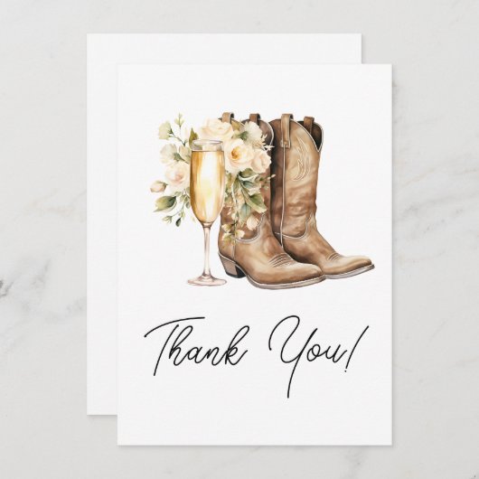 エレガントなブーツとバブル ブライズシャワー サンキューカード (正面/裏面)