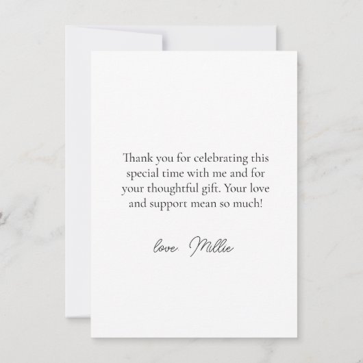 エレガントなブーツとバブル ブライズシャワー サンキューカード (裏面)