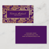 エレガントなプラムおよび金ゴールドの花の名刺 名刺 (正面/裏面)