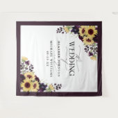 エレガントなプラムパープルのひまわり水彩画ウェディング タペストリー (正面(横))