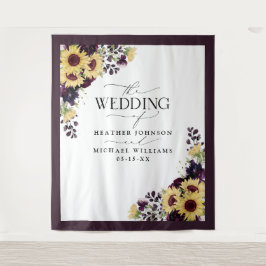 エレガントなプラムパープルのひまわり水彩画ウェディング タペストリー