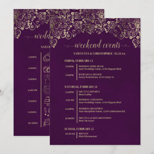 エレガントなプラム&ゴールドの結婚式イベント&タイムライン プログラム