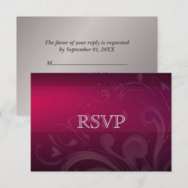 エレガントなプラム | シルバー フローラル アニバーサリー RSVP カード