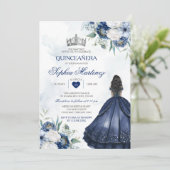 エレガントなプリンセスのキンセアニエラ ネイビー フラワーのシルバー 招待状 (スタンド正面)