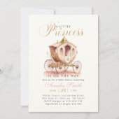 エレガントなプリンセスの馬車 ピンクの女の子 ベビーシャワー 招待状 (正面)