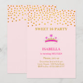 エレガントなプリンセスクラウン スイート16 ピンク 招待状 (正面/裏面)