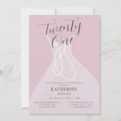 エレガントなプリンセスドレス パール ピンク 21歳の誕生日 招待状 (正面)
