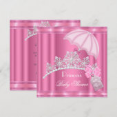 エレガントなプリンセスベイビーシャワーの女の子ピンクのティアラ 招待状 (正面/裏面)