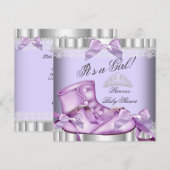 エレガントなプリンセスベイビーシャワーガール ラベンダー lace 招待状 (正面/裏面)