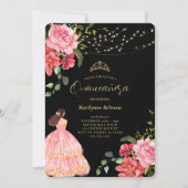 エレガントなプリンセス ピンク フラワー キンセアニエラ 招待状 (正面)