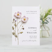 エレガントなプリントを施したパステルカラーのボヘミアンフラワーウェディング セーブザデート (スタンド正面)