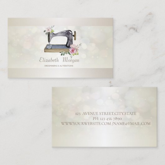 エレガントなプロフェッショナル フラワー ボケ ミシン 名刺 (正面/裏面)