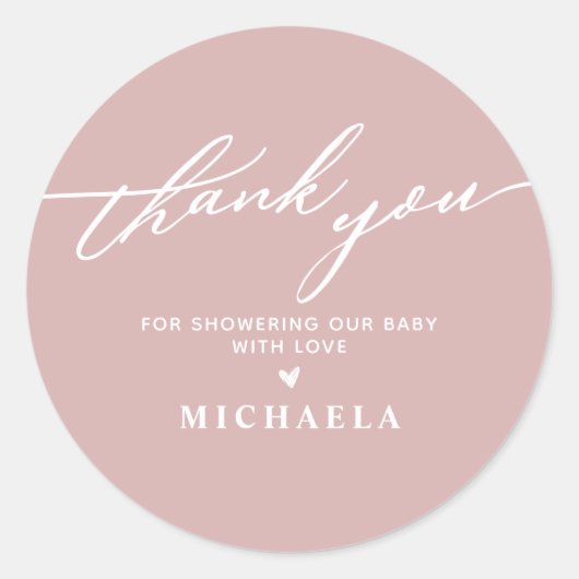 エレガントなベイビーシャワーの手書きスクリプト　サンキュー ラウンドシール (正面)