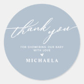 エレガントなベイビーシャワーの手書きスクリプト　サンキュー ラウンドシール (正面)