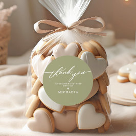 エレガントなベイビーシャワーの手書きスクリプト　サンキュー ラウンドシール