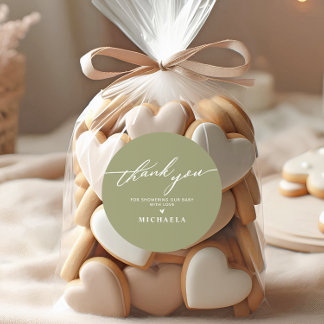 エレガントなベイビーシャワーの手書きスクリプト　サンキュー ラウンドシール