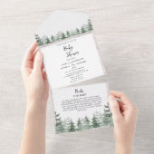 エレガントなベイビーシャワー 水彩画の松の木 オールインワン招待状 (貼ってはがせる)