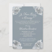 エレガントなベイビーブルーのご出産のお祝い 招待状 (正面)