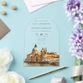 エレガントなベニススカイライン水彩ウェディングアーチ アクリル招待状 (インサイチュ (ウェディング))