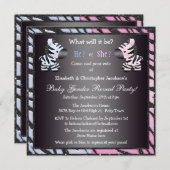 エレガントなベビーの性はシマウマ及びアニマルプリントを明らかにします 招待状 (正面/裏面)