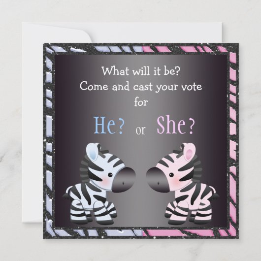 エレガントなベビーの性はシマウマ及び気球を明らかにします 招待状 (裏面)