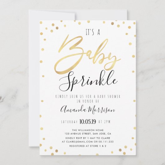 エレガントなベビーはベビーシャワーの招待を振りかけます 招待状 (正面)