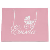 エレガントなベビーカーキャリッジカスタムなベビーシャワー ラージペーパーバッグ (正面)