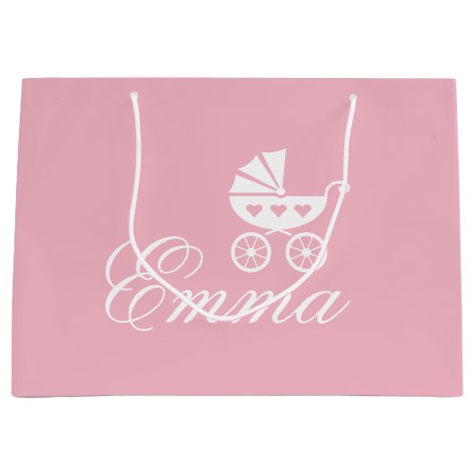 エレガントなベビーカーキャリッジカスタムなベビーシャワー ラージペーパーバッグ (正面)