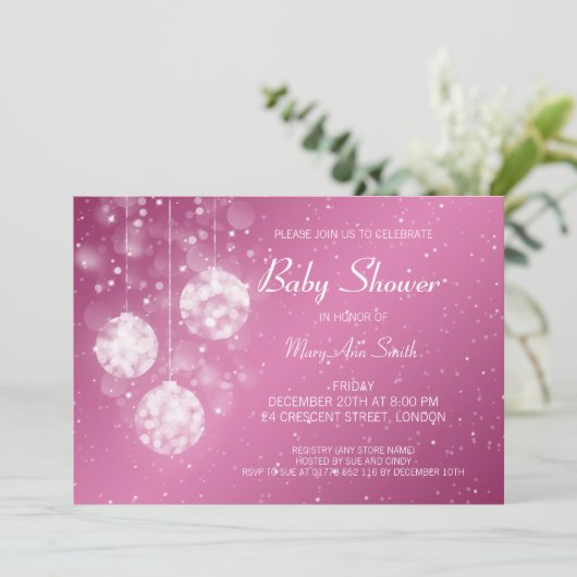 エレガントなベビーシャワーのお祝いのつまらないもののピンク 招待状 (スタンド正面)