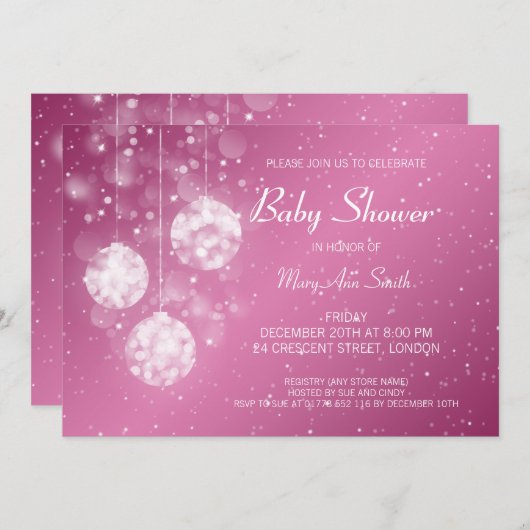 エレガントなベビーシャワーのお祝いのつまらないもののピンク 招待状 (正面/裏面)