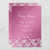 エレガントなベビーシャワーの冬の輝きのピンク 招待状 (正面/裏面)