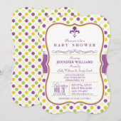 エレガントなベビーシャワーの招待状; 紫のフルール・ド・リス 招待状 (正面/裏面)