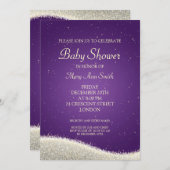 エレガントなベビーシャワー 輝くスパークル パープル 招待状 (正面/裏面)